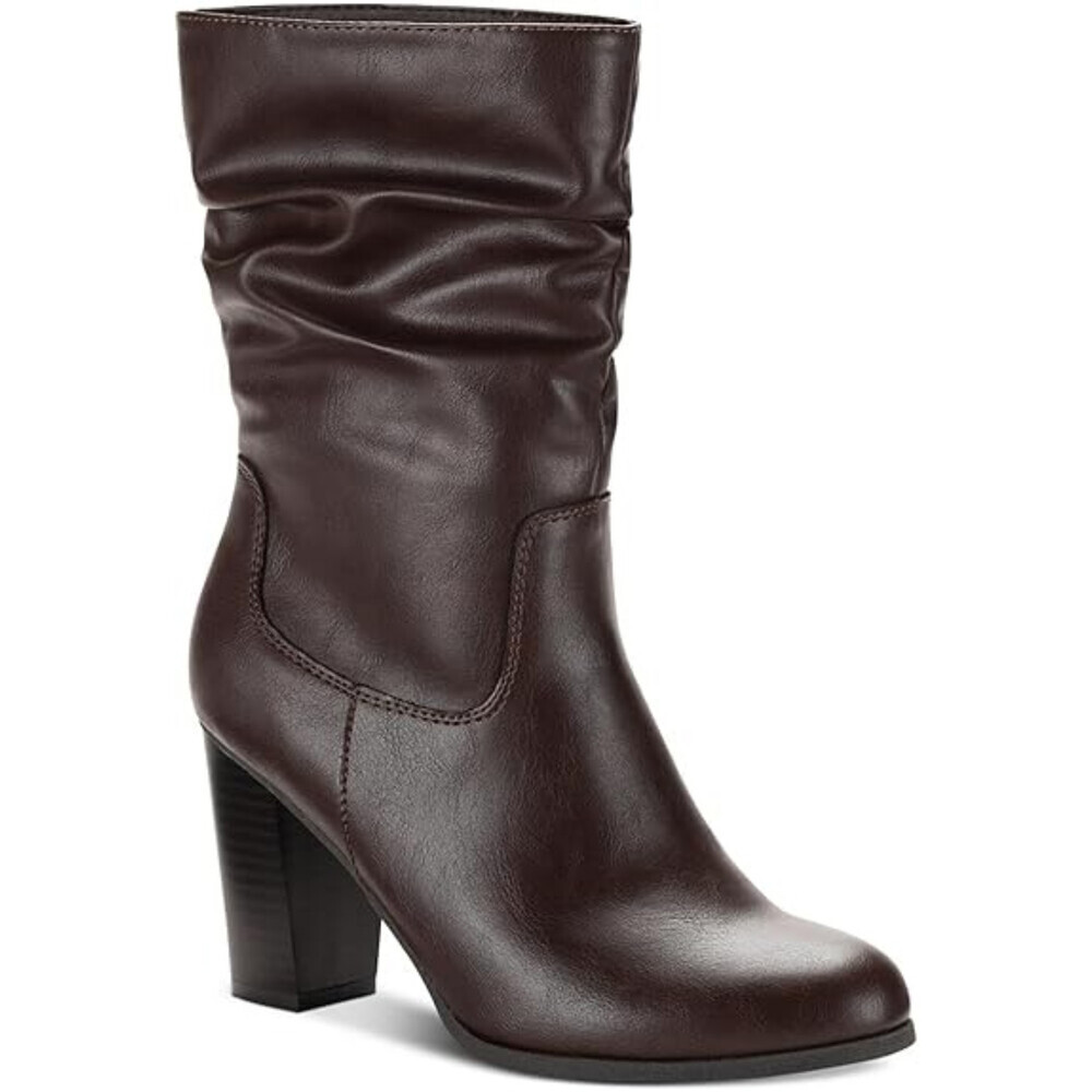 Style & Co Saraa Boot Women's 6 Brown Block Heel Slouch Mid-Calf Booties LION605